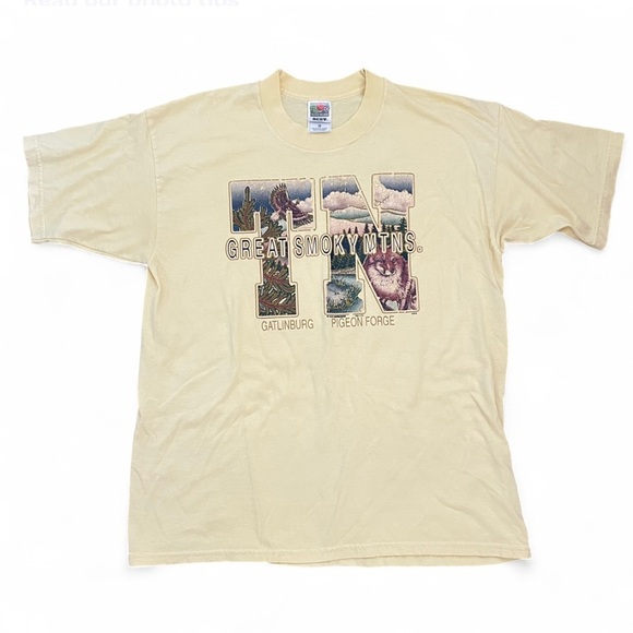 Vintage Great Smoky Mountains Tennessee Wildlife Graphic Tee Butter Yellow - Picture 1 of 6